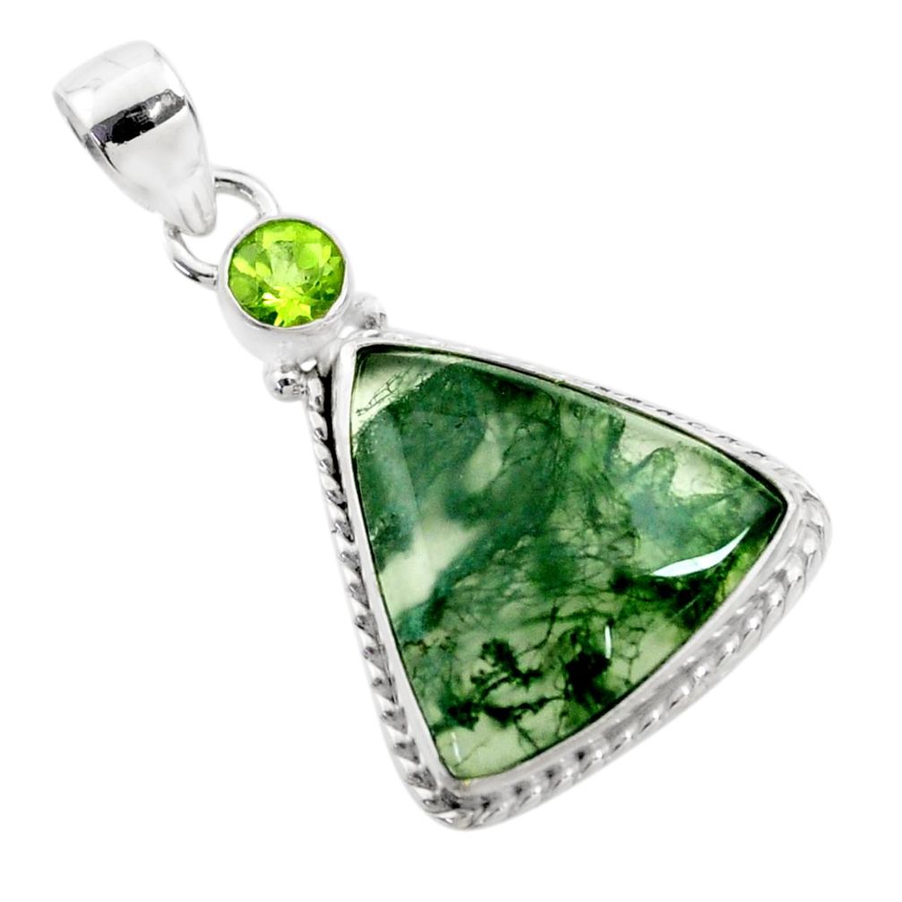 15.72cts natural green moss agate peridot 925 sterling silver pendant t77729