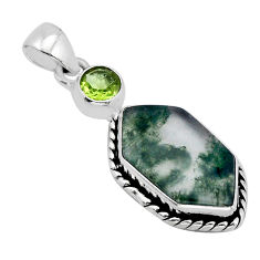 8.55cts natural green moss agate peridot 925 sterling silver pendant y67333