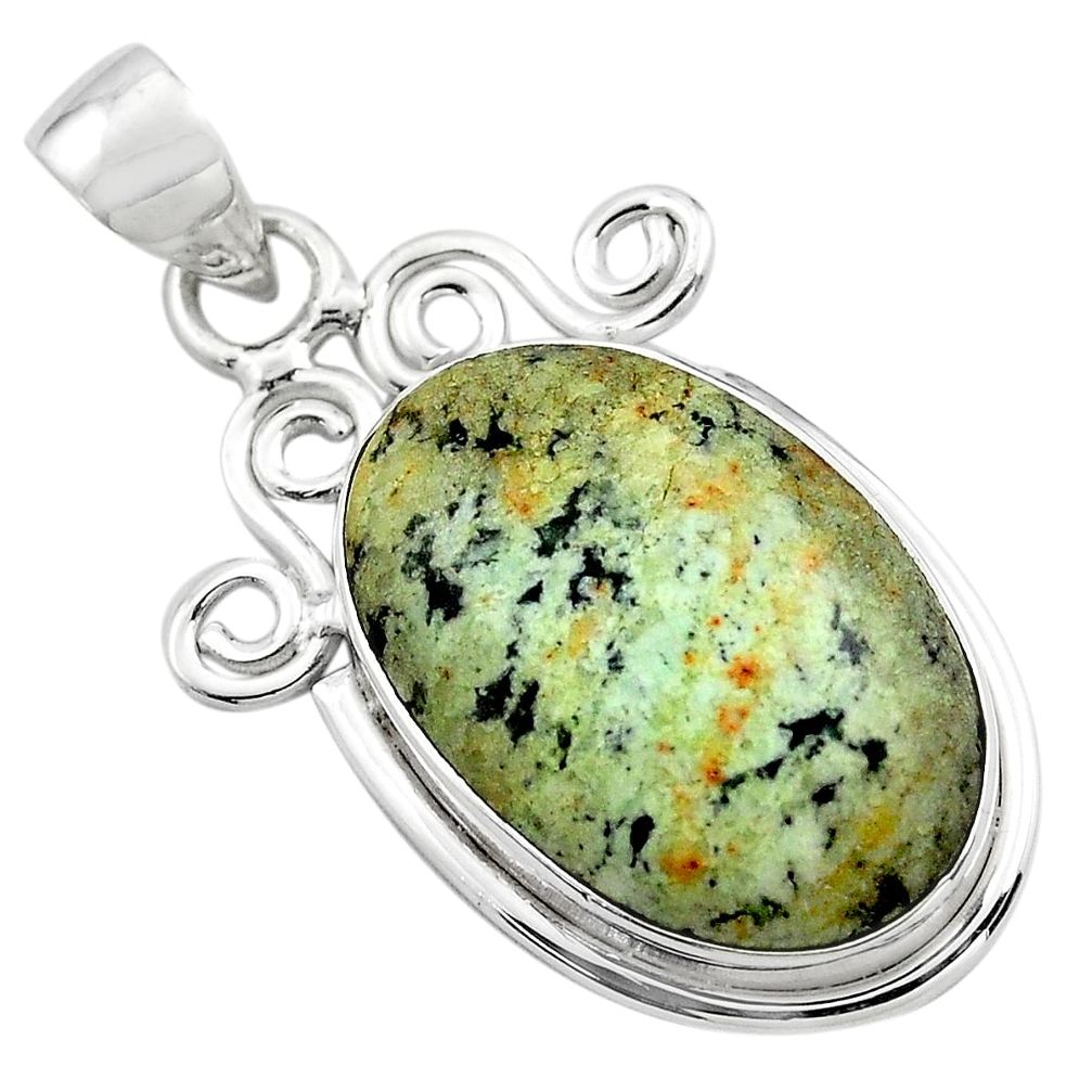 16.70cts natural green norwegian turquoise 925 sterling silver pendant p85194