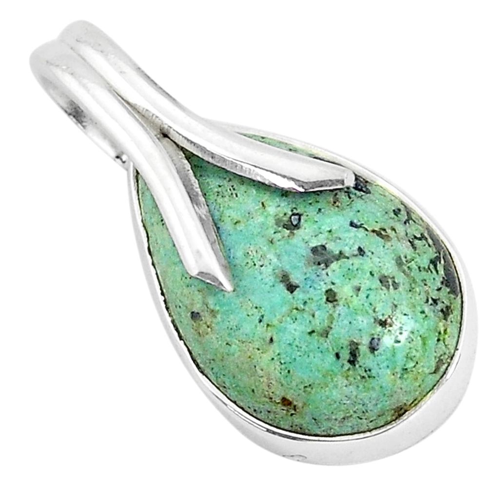 9.68cts natural green norwegian turquoise 925 sterling silver pendant r94503