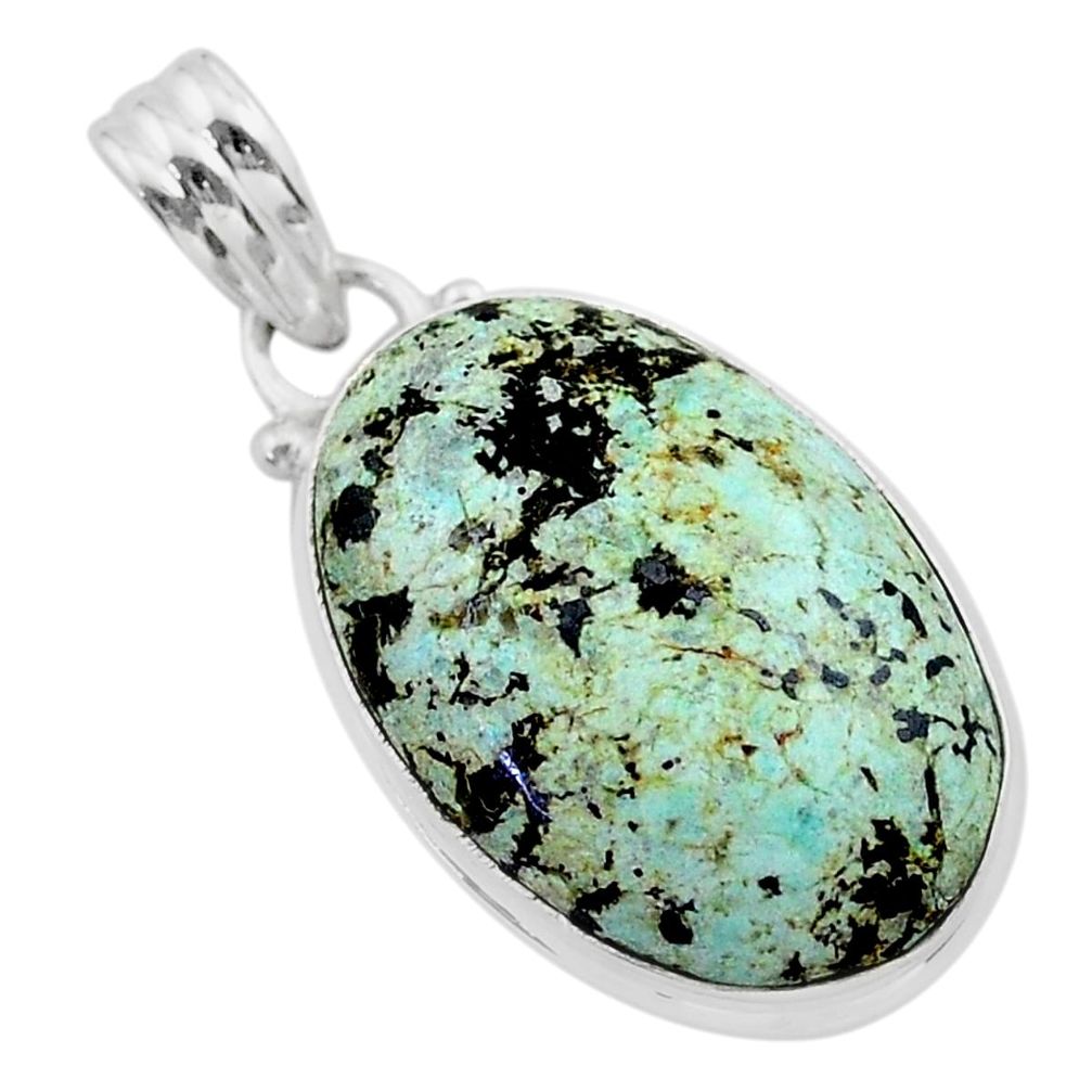 13.70cts natural green norwegian turquoise 925 sterling silver pendant t39303