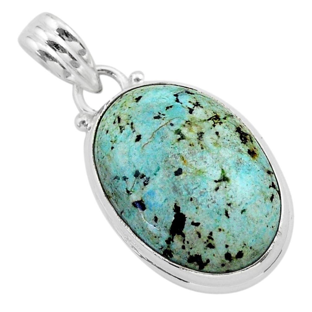 13.70cts natural green norwegian turquoise 925 sterling silver pendant t39330