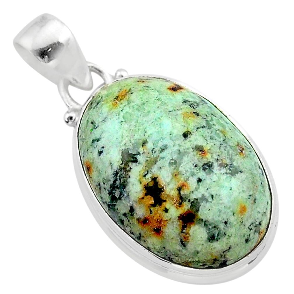 16.70cts natural green norwegian turquoise 925 sterling silver pendant t39331