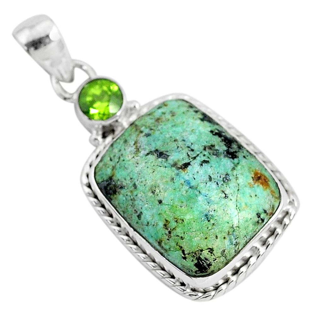 14.72cts natural green norwegian turquoise peridot 925 silver pendant r94501