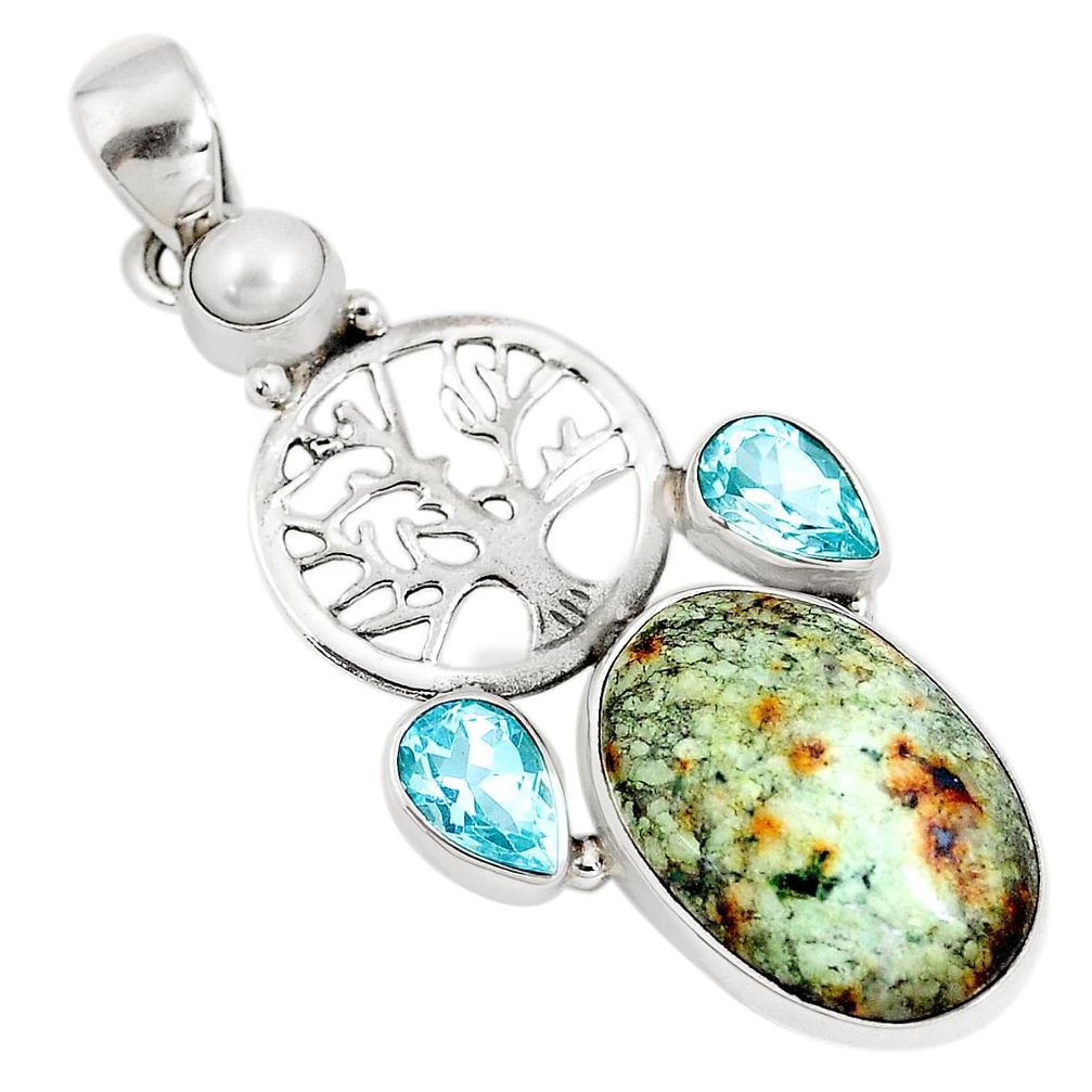 rwegian turquoise topaz 925 silver tree of life pendant p10801