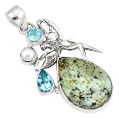 Clearance Sale- Natural green norwegian turquoise topaz silver angel wings fairy pendant p10805