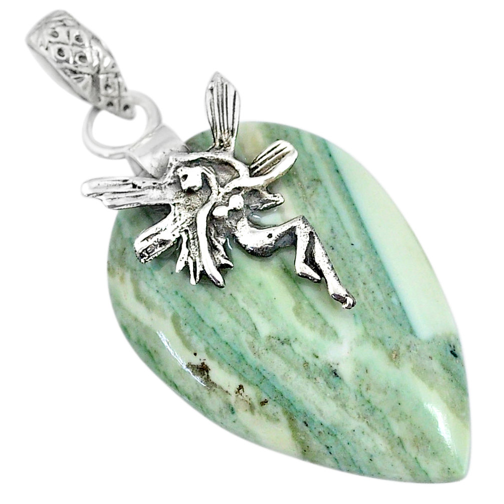  green opal 925 sterling silver angel wings fairy pendant r91419