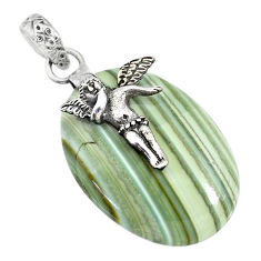 21.09cts natural green opal 925 sterling silver cupid angel wings pendant r91411