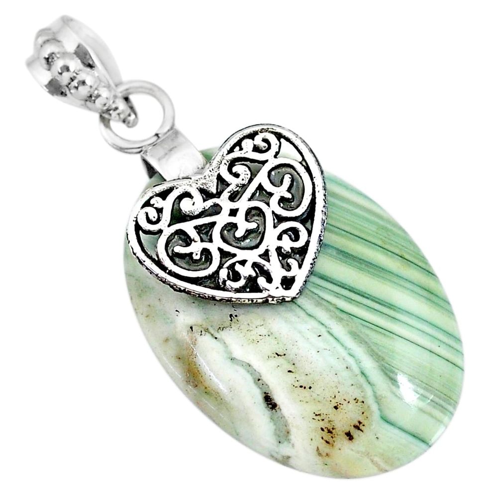 20.77cts natural green opal 925 sterling silver heart pendant jewelry r91409