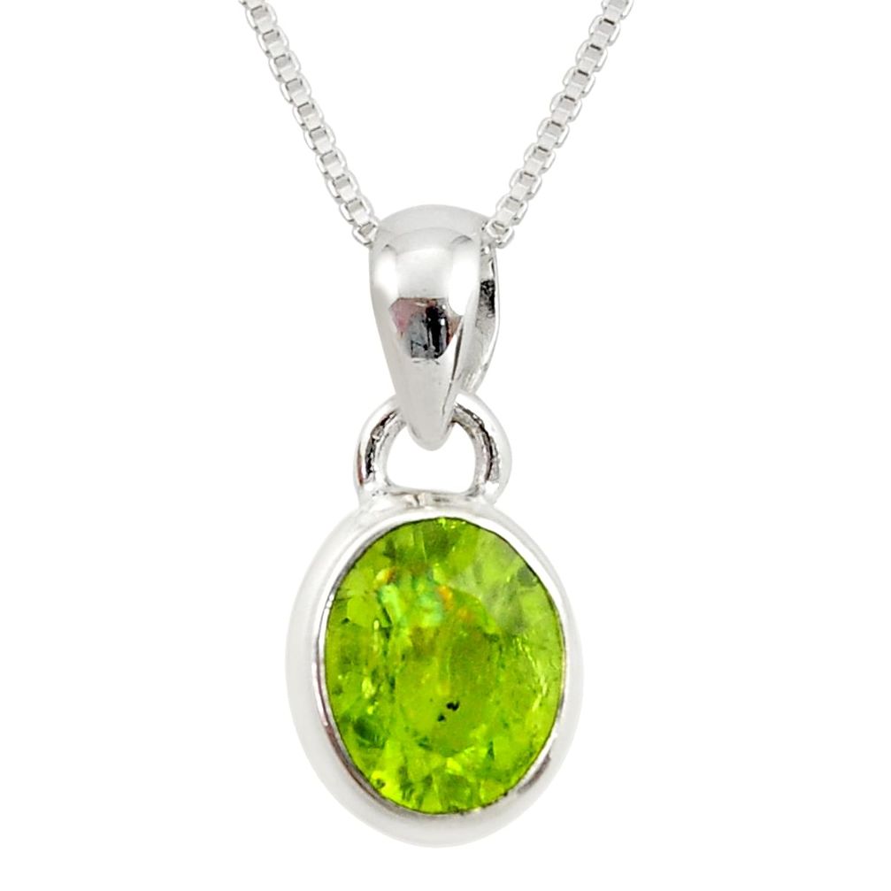 4.92cts natural green peridot 925 sterling silver 18' chain pendant r36441