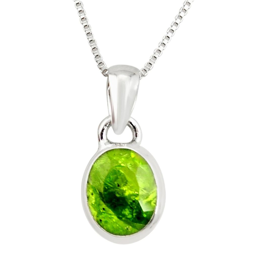 4.74cts natural green peridot 925 sterling silver 18' chain pendant r36443