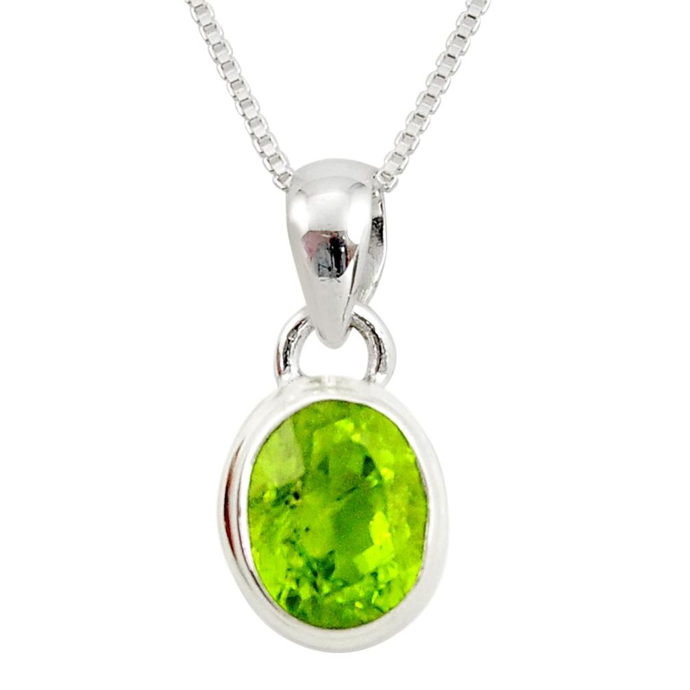 4.46cts natural green peridot 925 sterling silver 18' chain pendant r36449