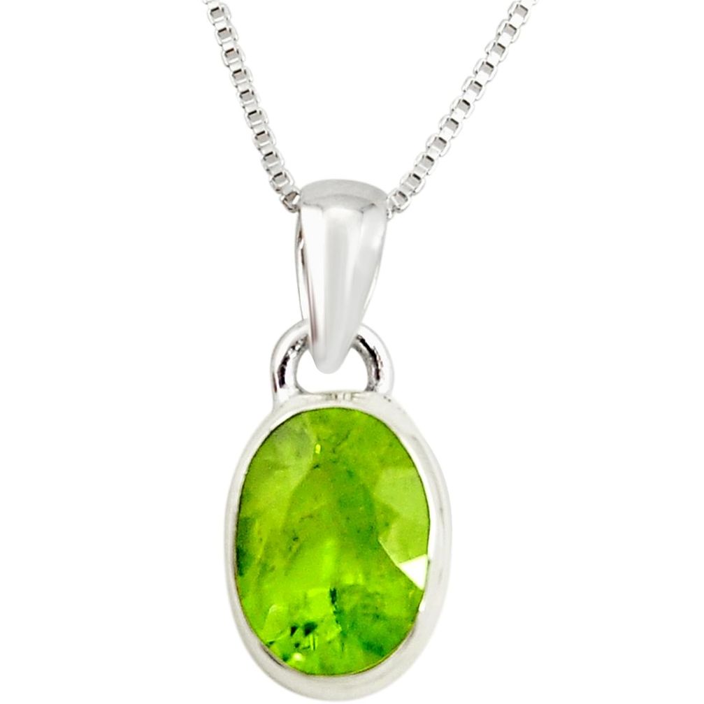 4.74cts natural green peridot 925 sterling silver 18' chain pendant r36451