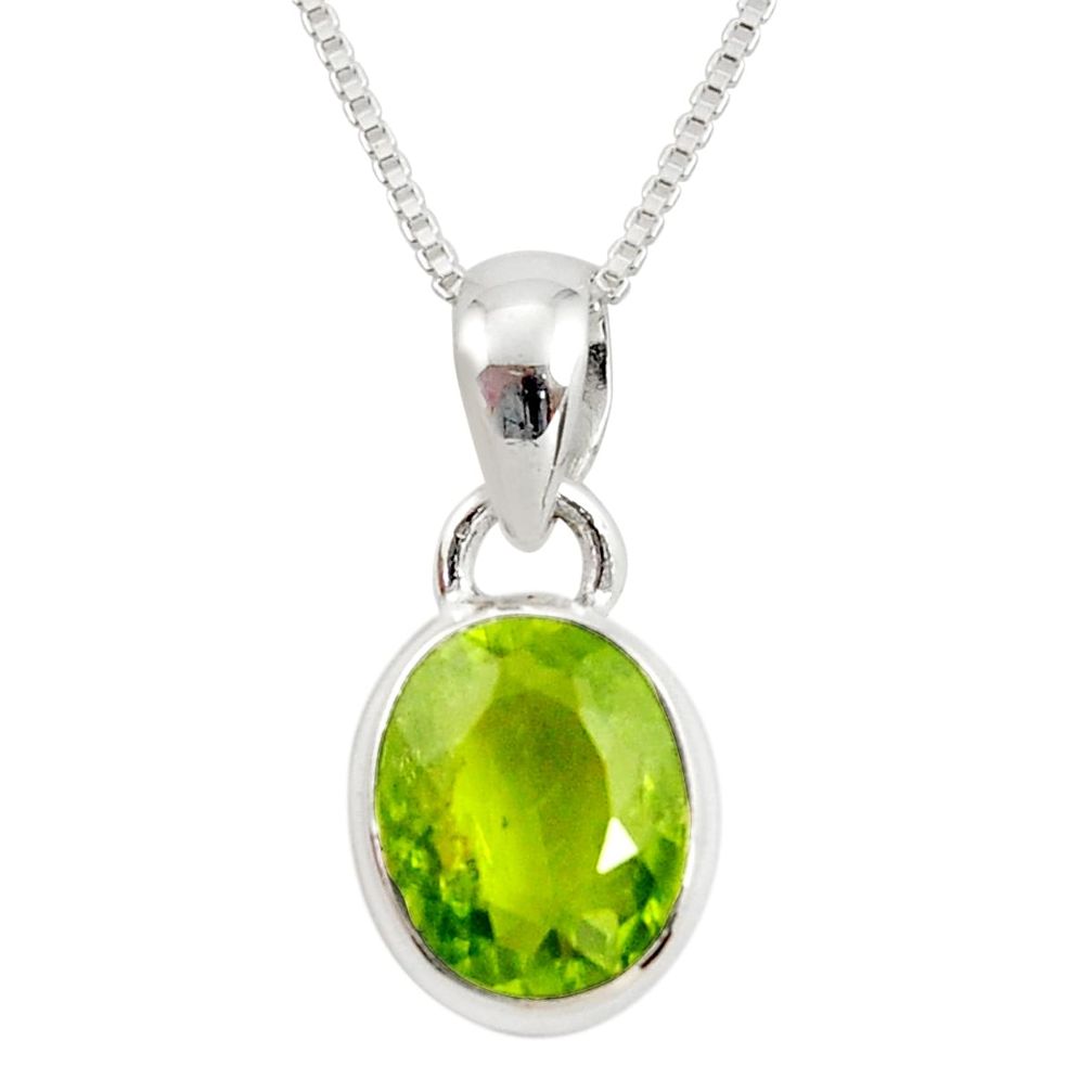 4.52cts natural green peridot 925 sterling silver 18' chain pendant r36453
