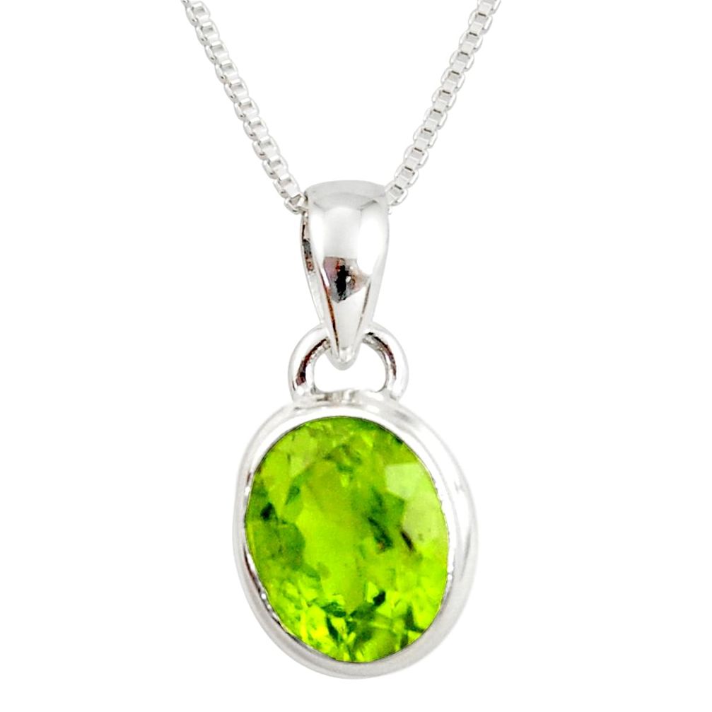 4.74cts natural green peridot 925 sterling silver 18' chain pendant r36454