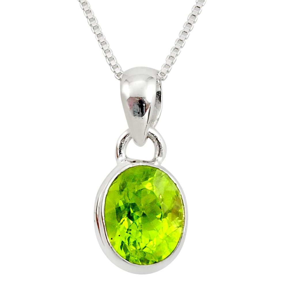 4.30cts natural green peridot 925 sterling silver 18' chain pendant r36457