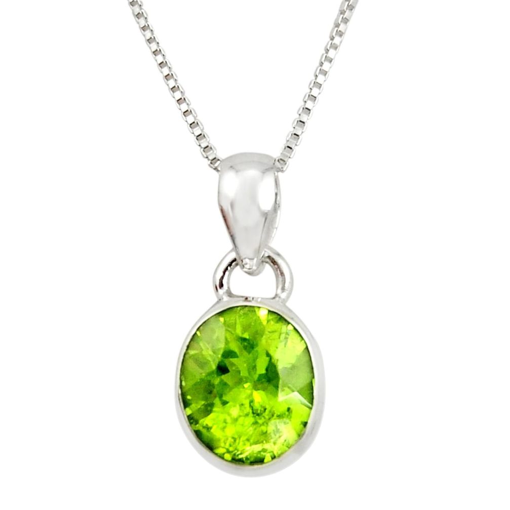 4.46cts natural green peridot 925 sterling silver 18' chain pendant r36460