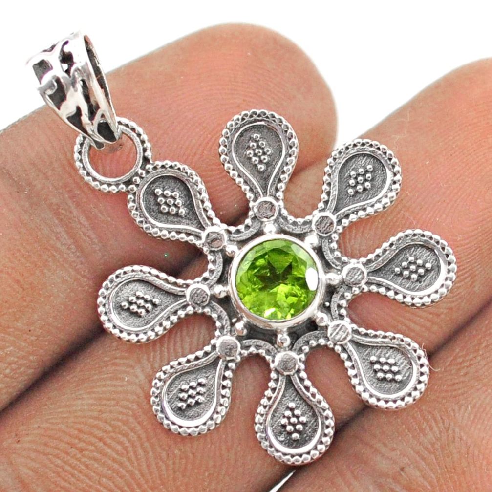 1.16cts natural green peridot 925 sterling silver flower pendant jewelry t76181