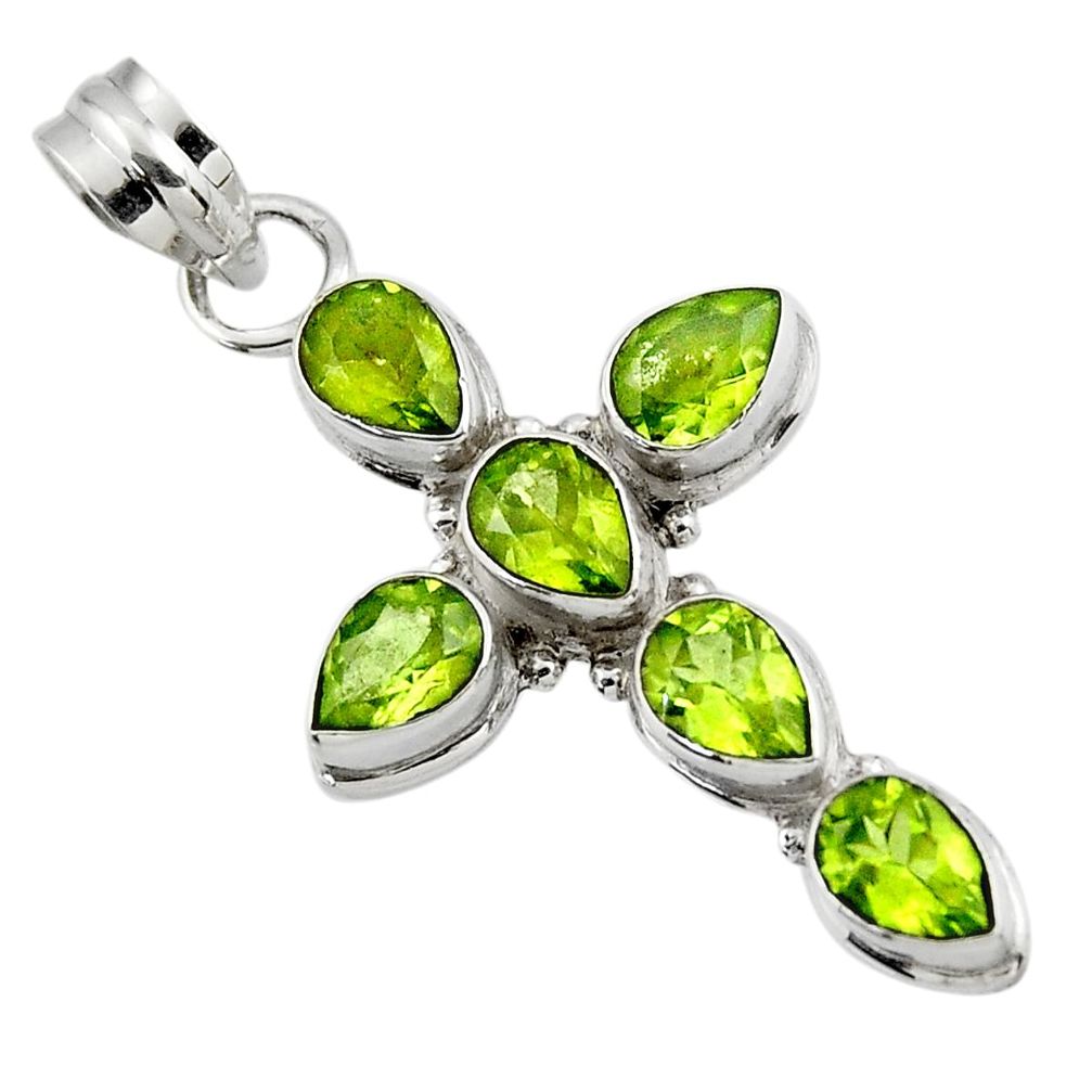 9.14cts natural green peridot 925 sterling silver holy cross pendant r47961