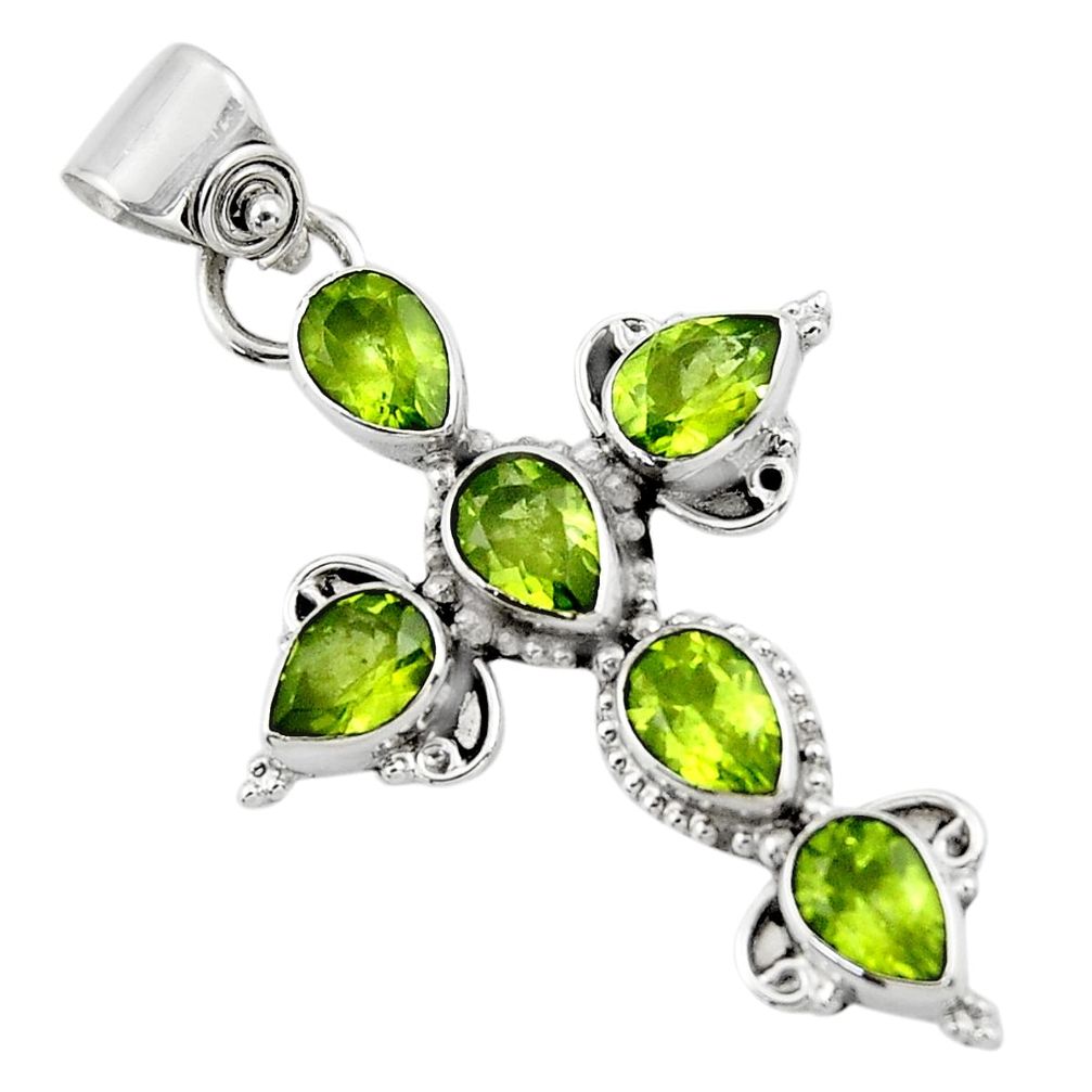 9.28cts natural green peridot 925 sterling silver holy cross pendant r47962