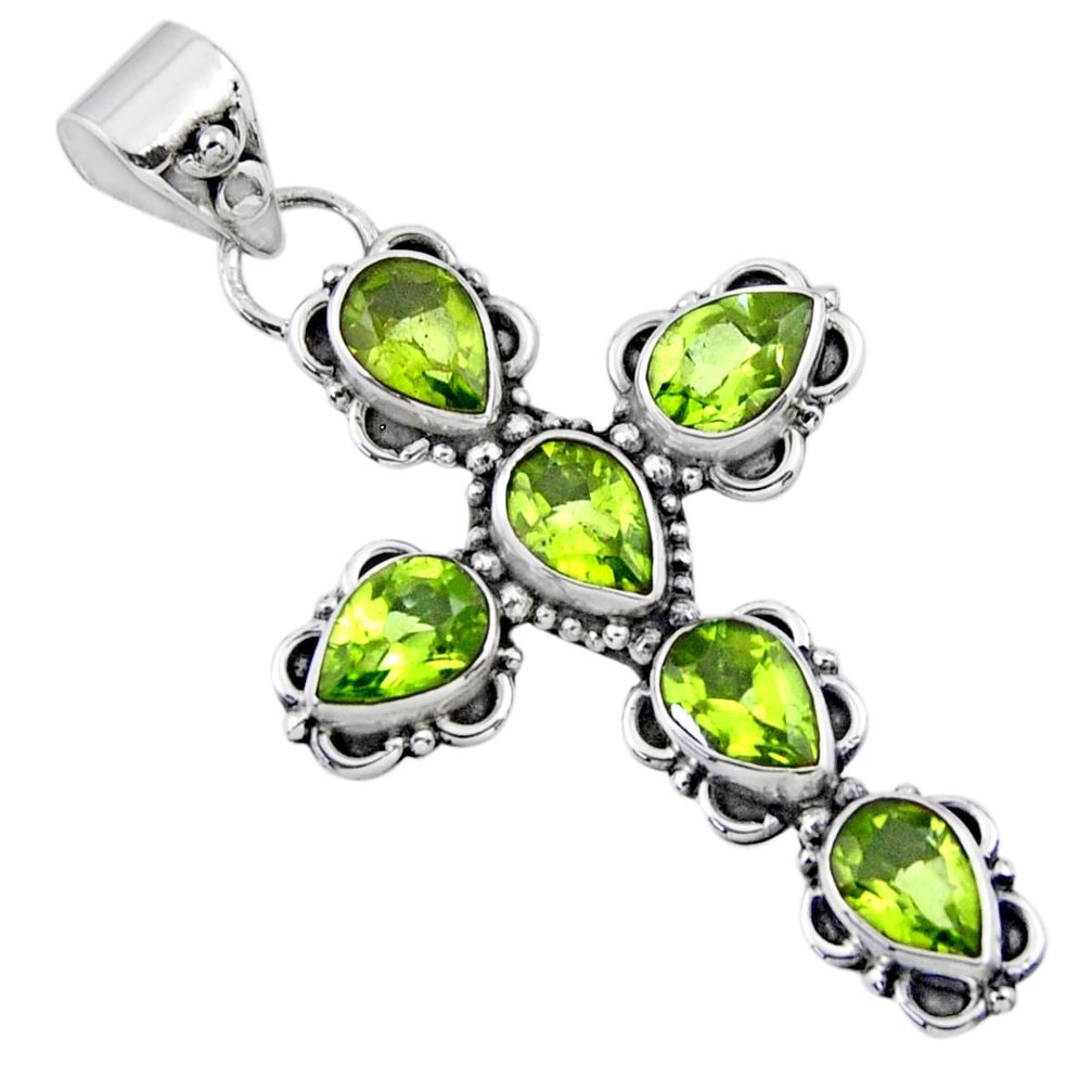 10.30cts natural green peridot 925 sterling silver holy cross pendant r55811