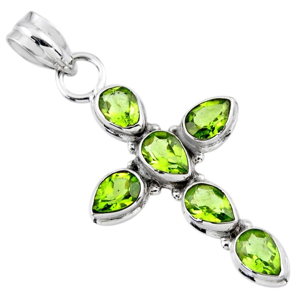 6.41cts natural green peridot 925 sterling silver holy cross pendant r55883