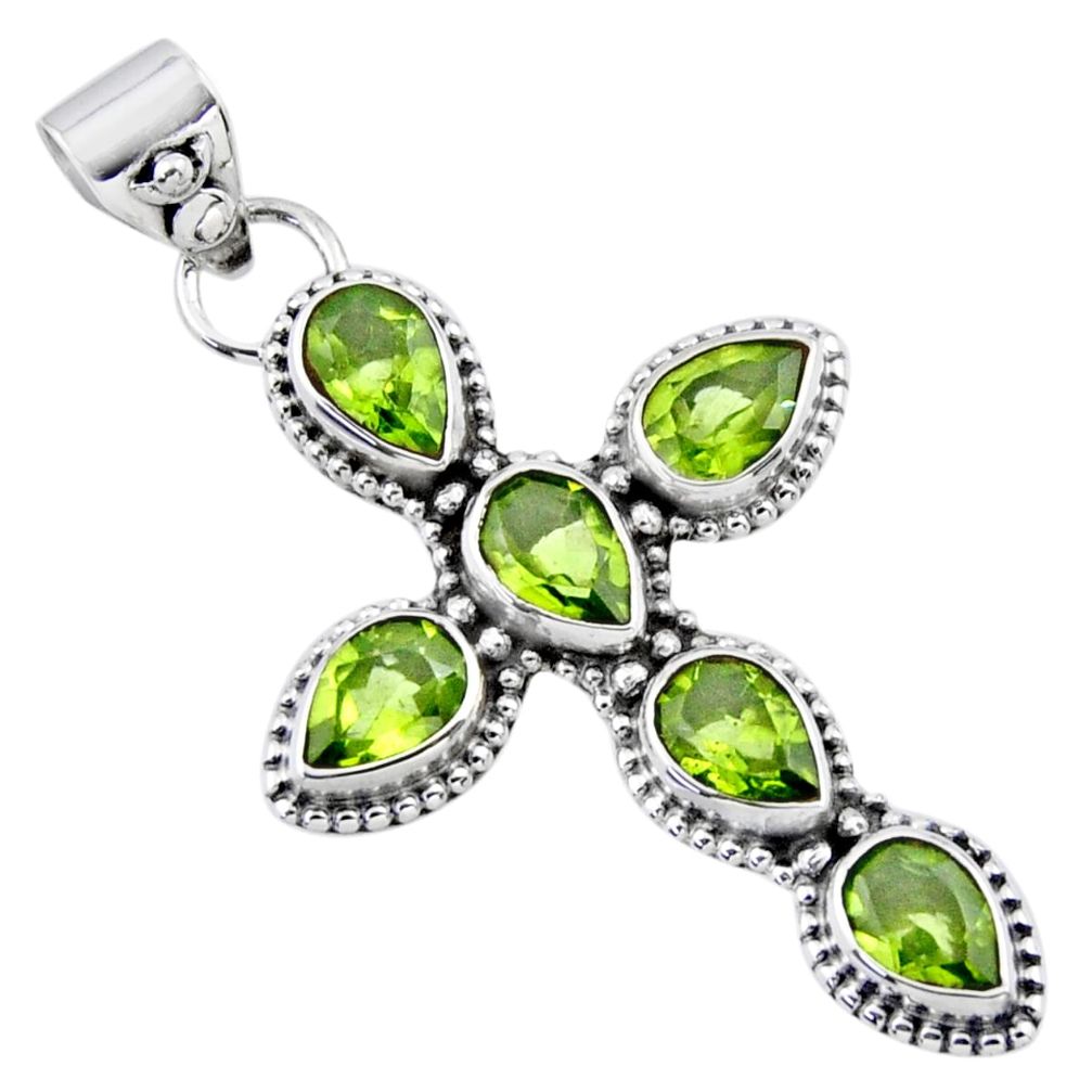 6.58cts natural green peridot 925 sterling silver holy cross pendant r55932