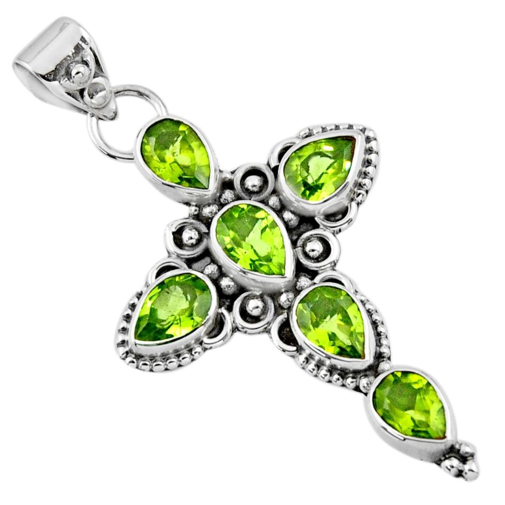 6.58cts natural green peridot 925 sterling silver holy cross pendant r55964