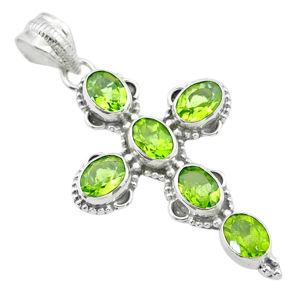 10.01cts natural green peridot 925 sterling silver holy cross pendant t53081