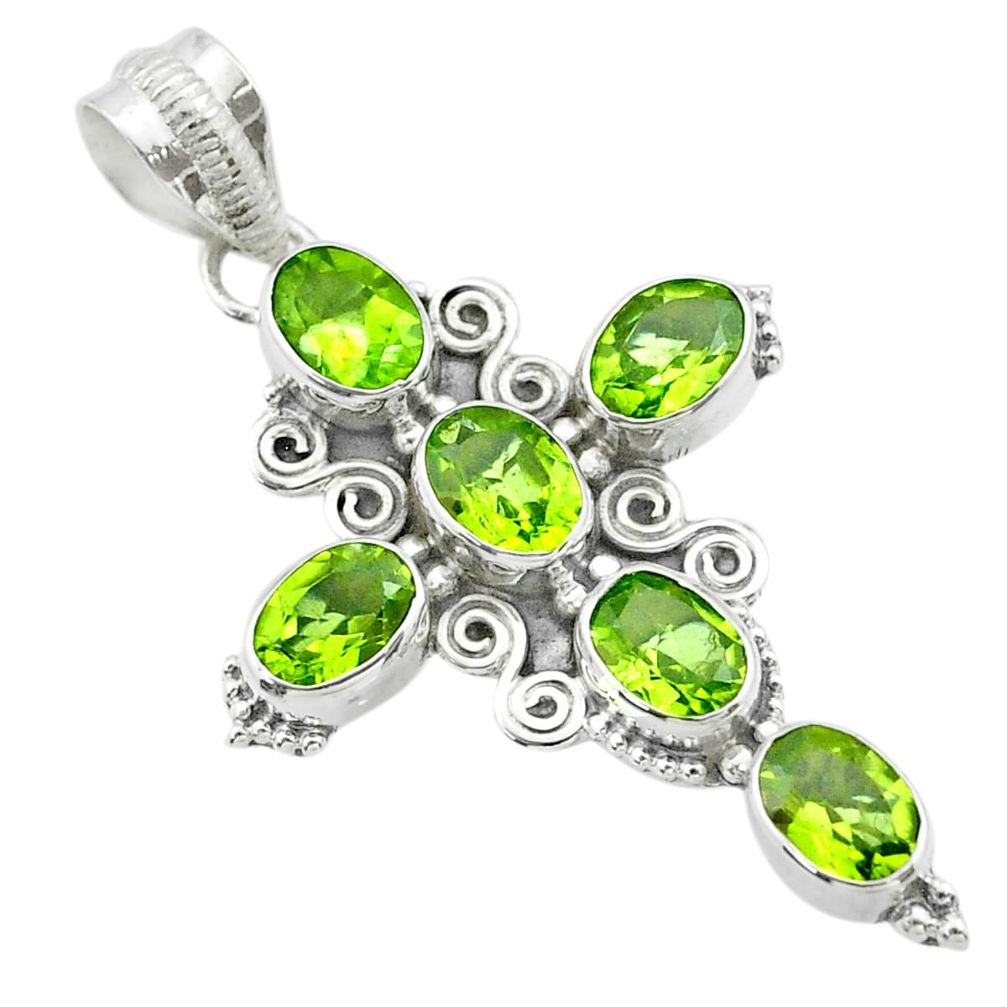 9.06cts natural green peridot oval 925 sterling silver holy cross pendant t53120