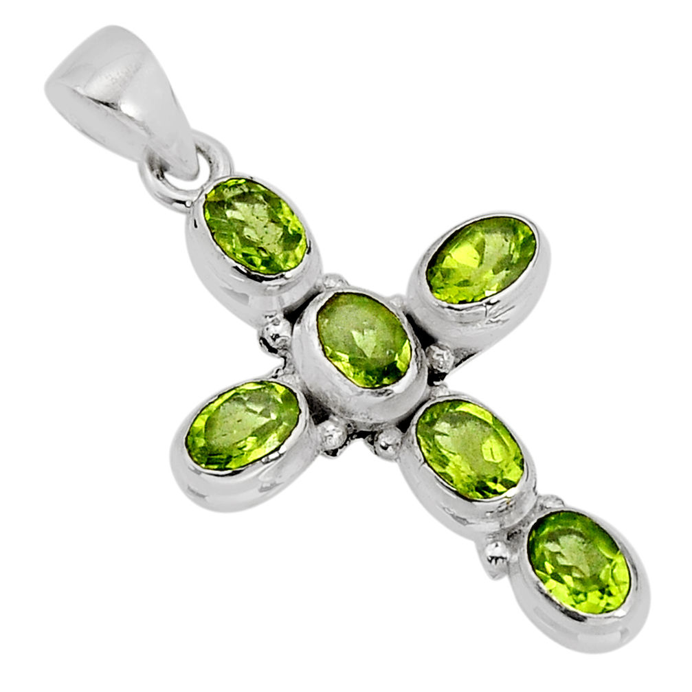 6.36cts natural green peridot oval 925 sterling silver holy cross pendant y76831