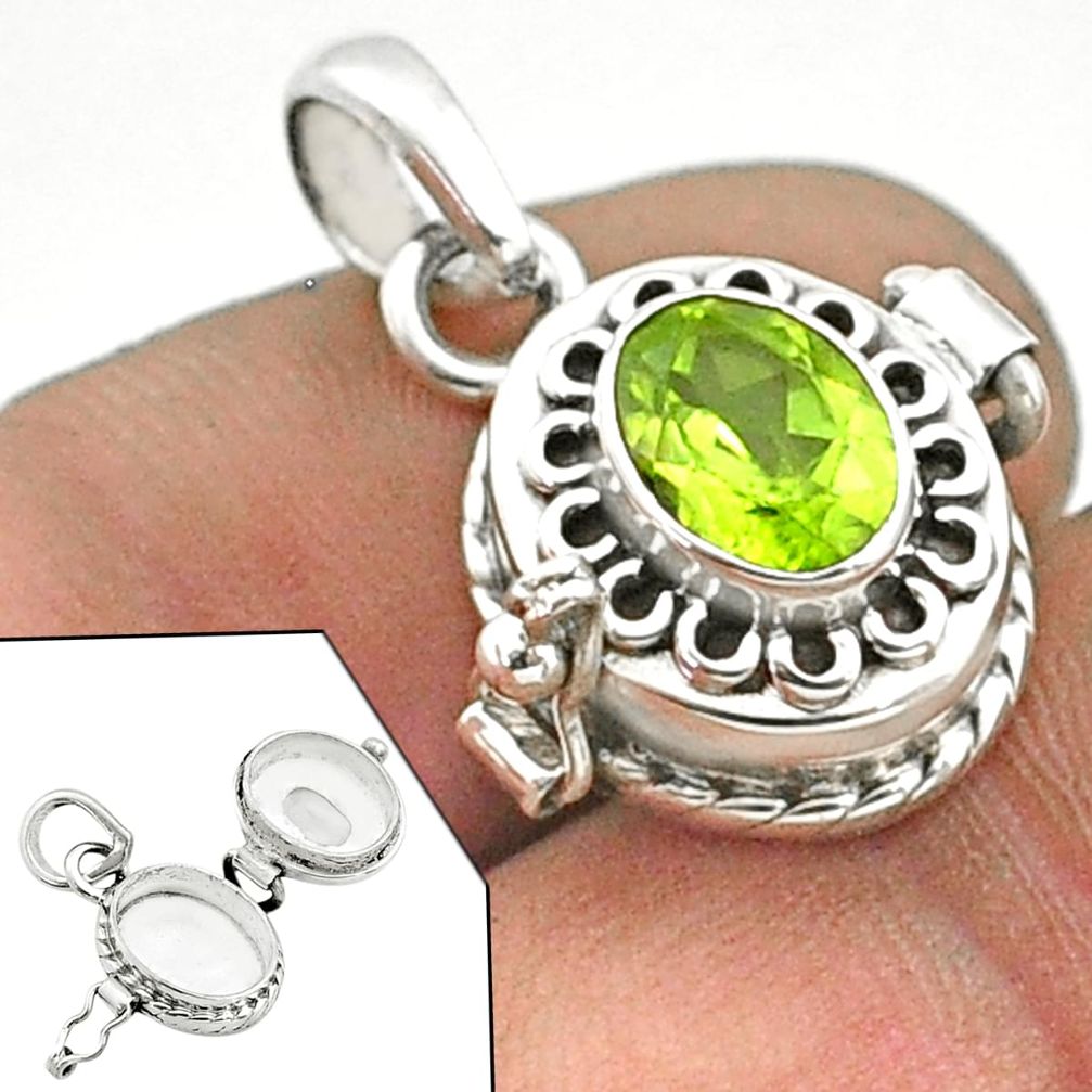 1.96cts natural green peridot oval 925 sterling silver poison box pendant t73484