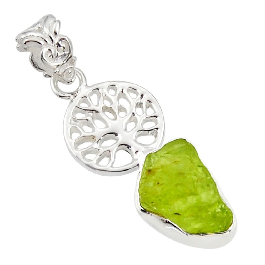 5.87cts natural green peridot rough 925 silver tree of life pendant r31357