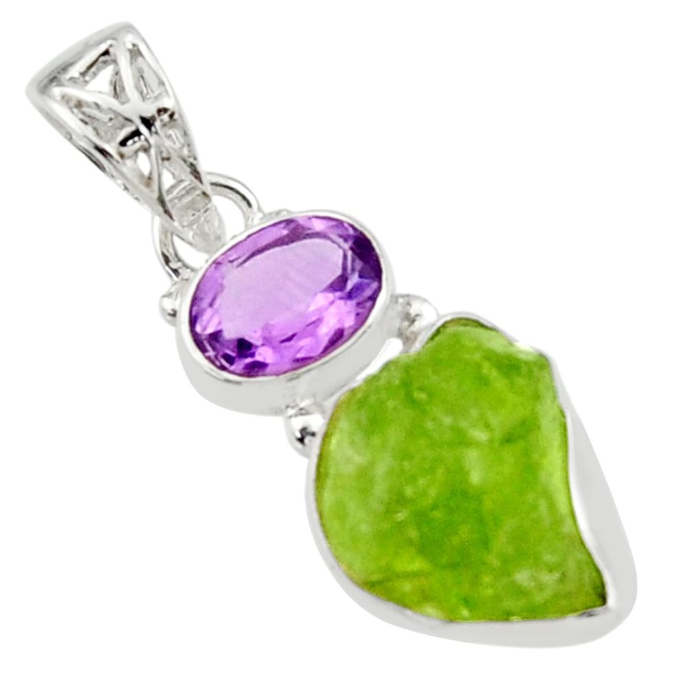 7.97cts natural green peridot rough amethyst 925 sterling silver pendant r29837