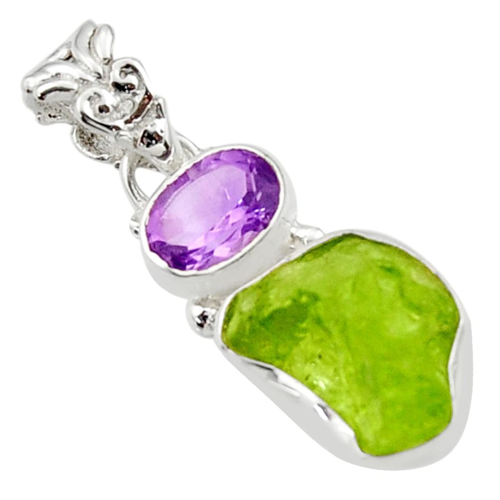 7.67cts natural green peridot rough amethyst 925 sterling silver pendant r29838