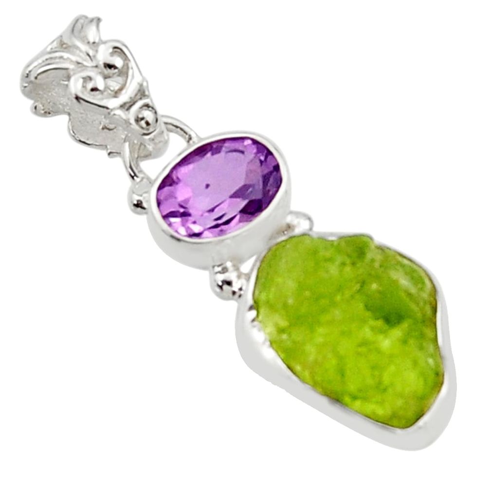 8.32cts natural green peridot rough amethyst 925 sterling silver pendant r29862
