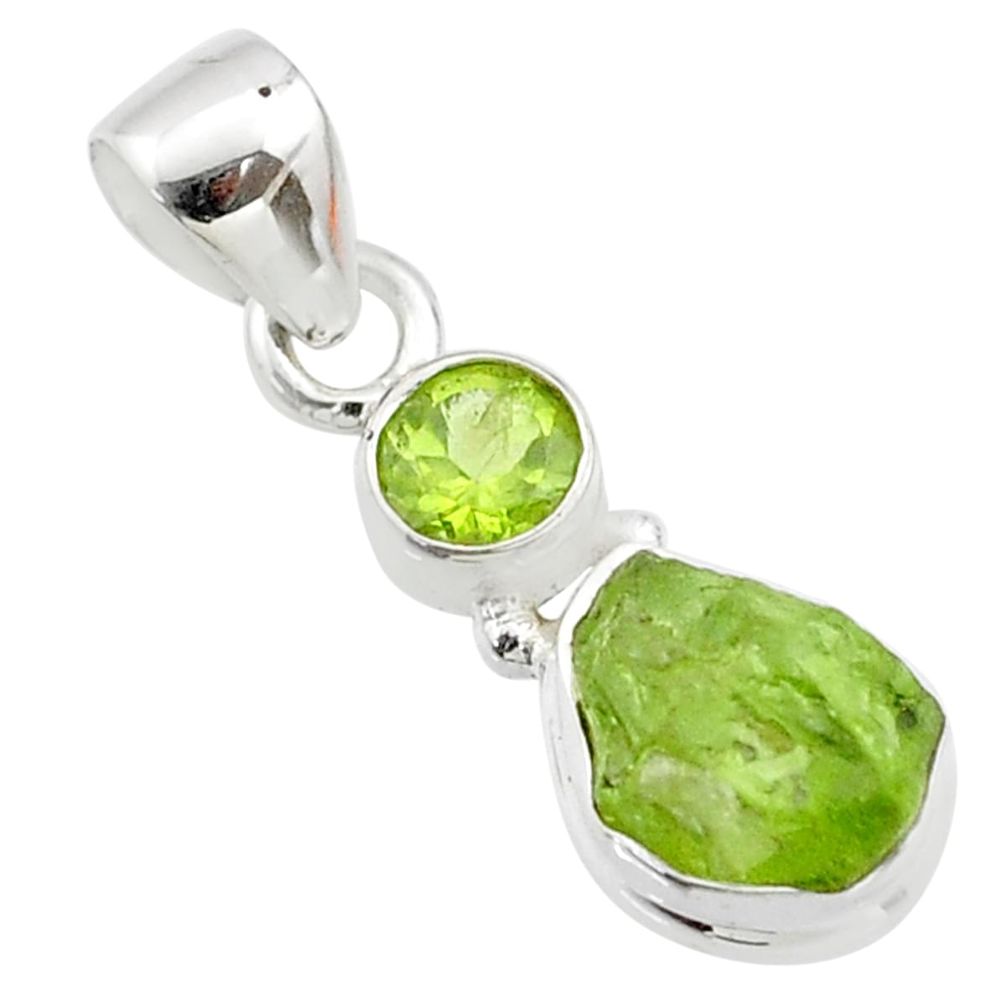 4.47cts natural green peridot rough fancy peridot 925 silver pendant t72298