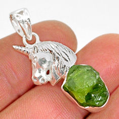 5.93cts natural green peridot rough fancy sterling silver horse pendant y2779