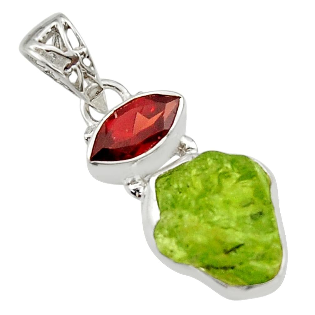 8.06cts natural green peridot rough garnet 925 sterling silver pendant r29861