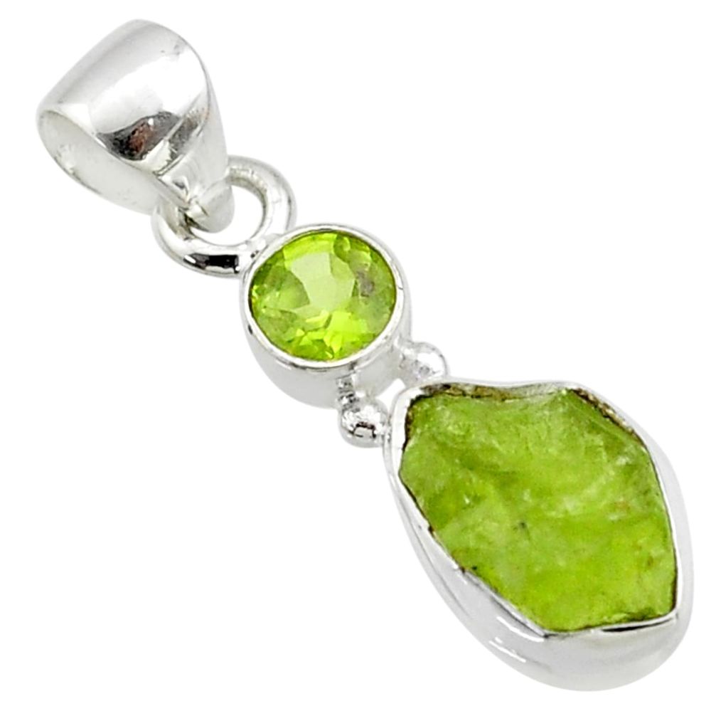 4.81cts natural green peridot rough peridot 925 sterling silver pendant t72297