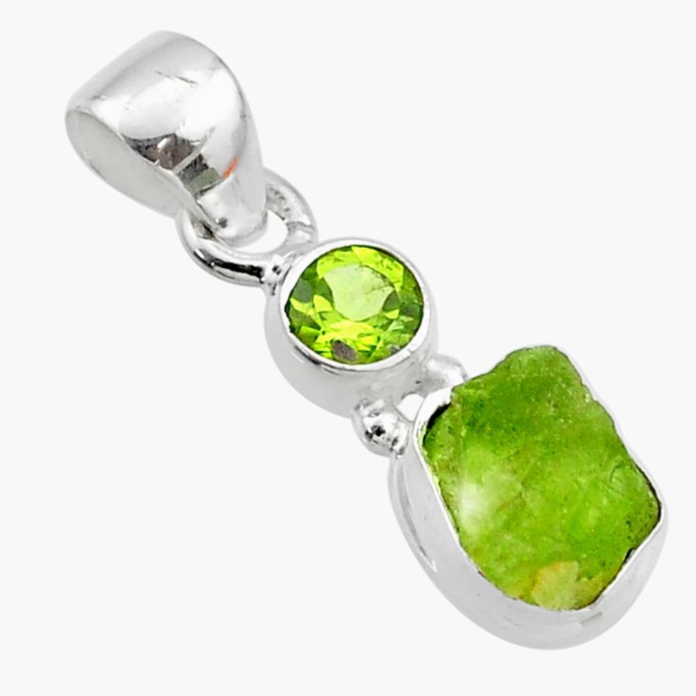 4.45cts natural green peridot rough peridot 925 sterling silver pendant t72306