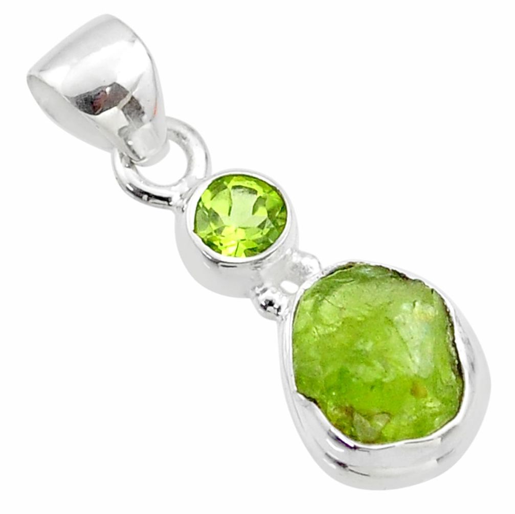 4.47cts natural green peridot rough peridot 925 sterling silver pendant t72312