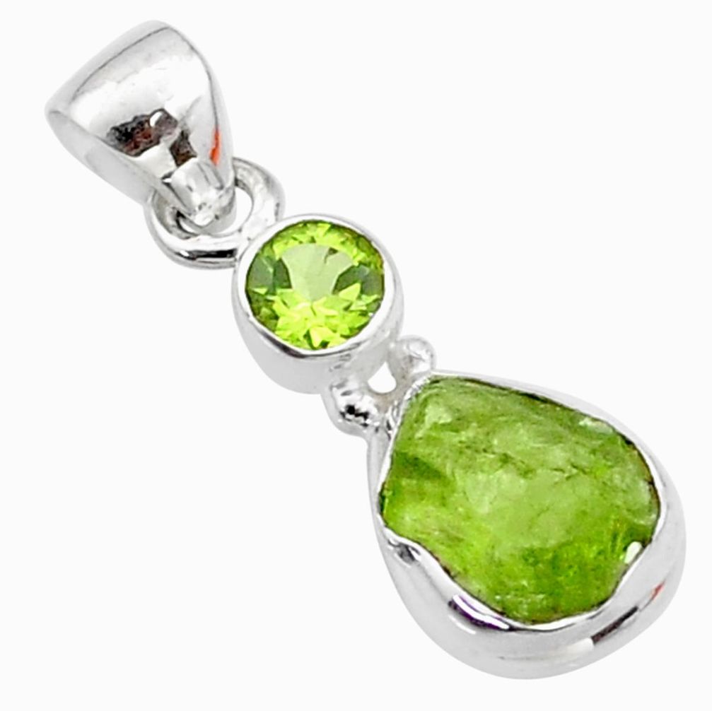 4.37cts natural green peridot rough peridot 925 sterling silver pendant t72328