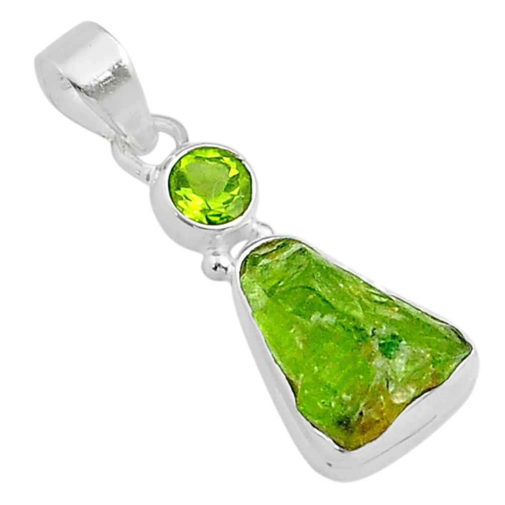 6.44cts natural green peridot rough peridot 925 sterling silver pendant u30590