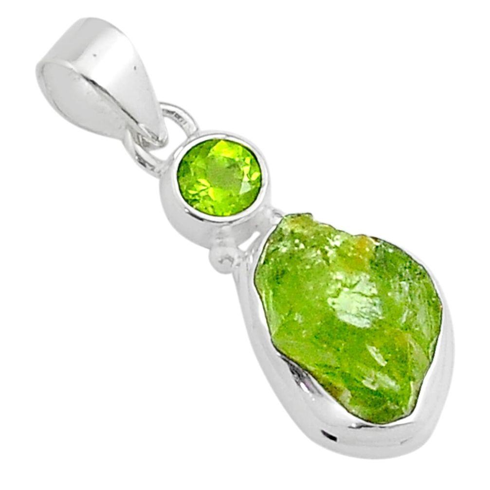 7.27cts natural green peridot rough peridot fancy sterling silver pendant u30588