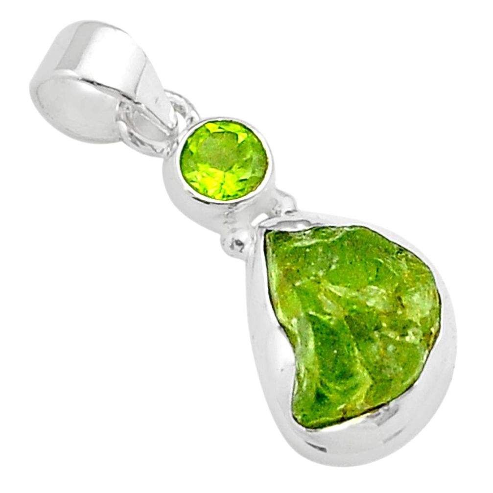 6.43cts natural green peridot rough peridot fancy sterling silver pendant u30594