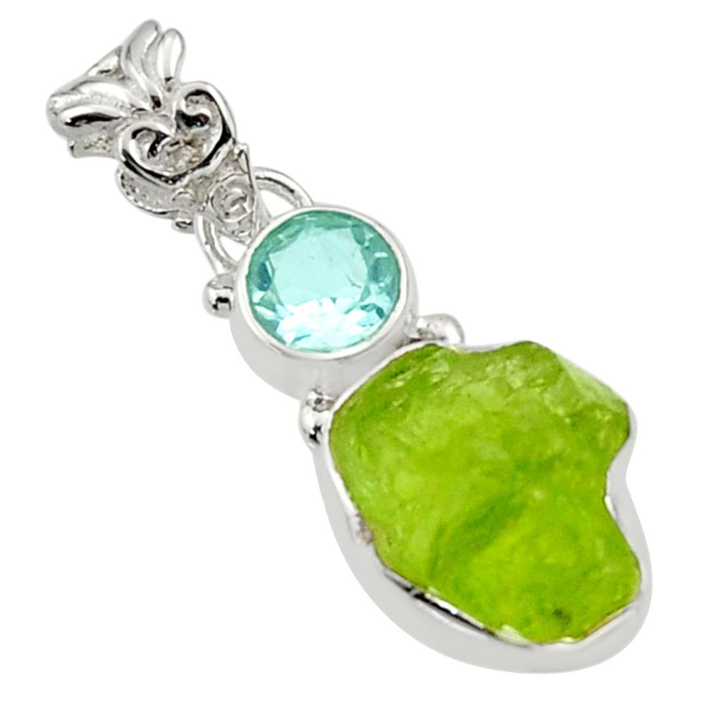 7.62cts natural green peridot rough topaz 925 sterling silver pendant r29821