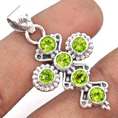 5.51cts natural green peridot round sterling silver holy cross pendant t92416