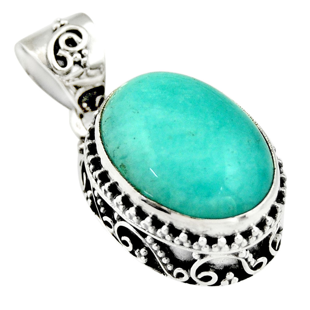 10.41cts natural green peruvian amazonite 925 sterling silver pendant r19041