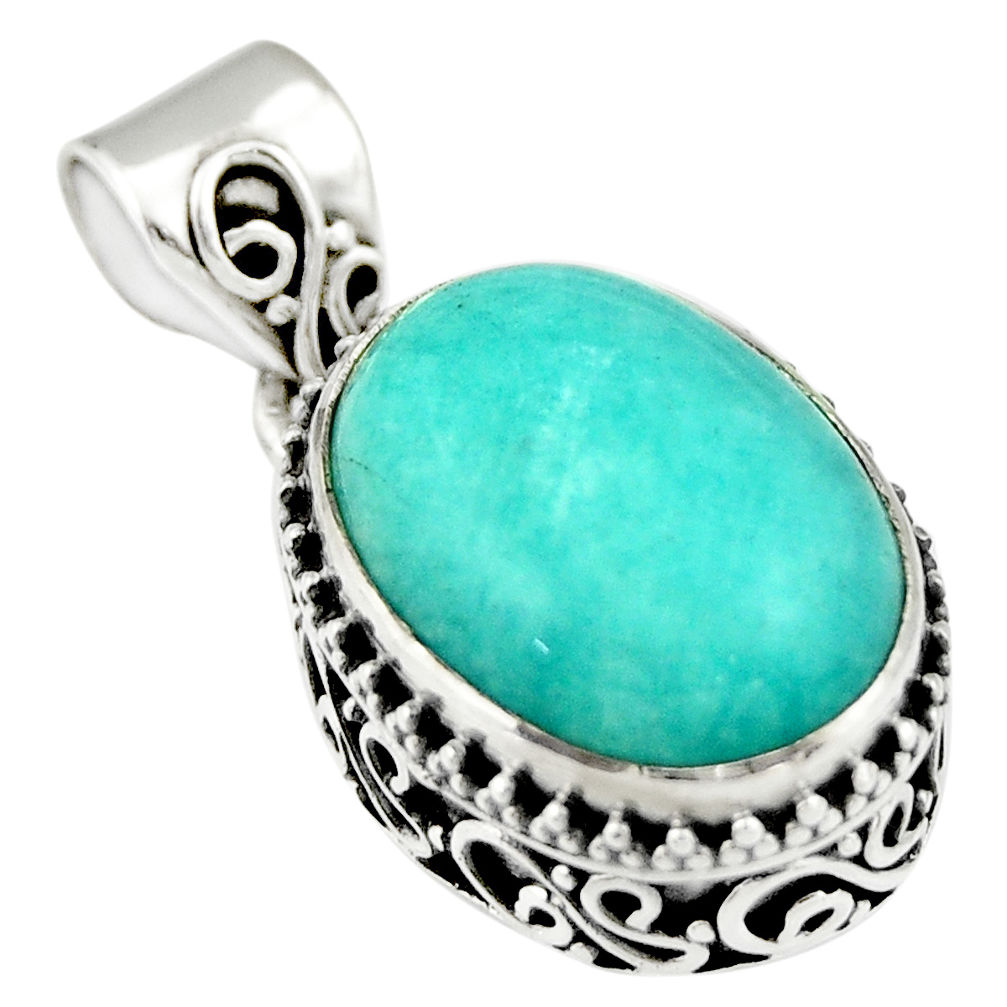 10.57cts natural green peruvian amazonite 925 sterling silver pendant r19052